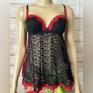 Cassandra Intimates Womens Black And Red Lace Gown Size S